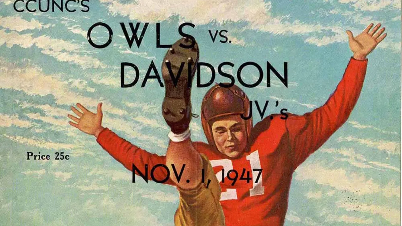 Vintage Charlotte Owls vs. Davidson graphic from November 1947
